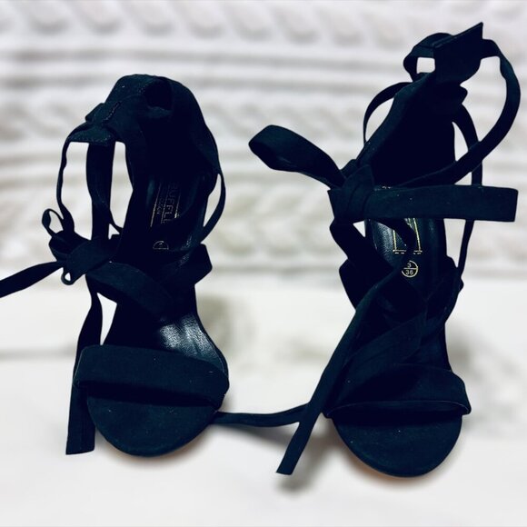 Truffle Collection Black Suede Lace Up Stilettos - Picture 3 of 6